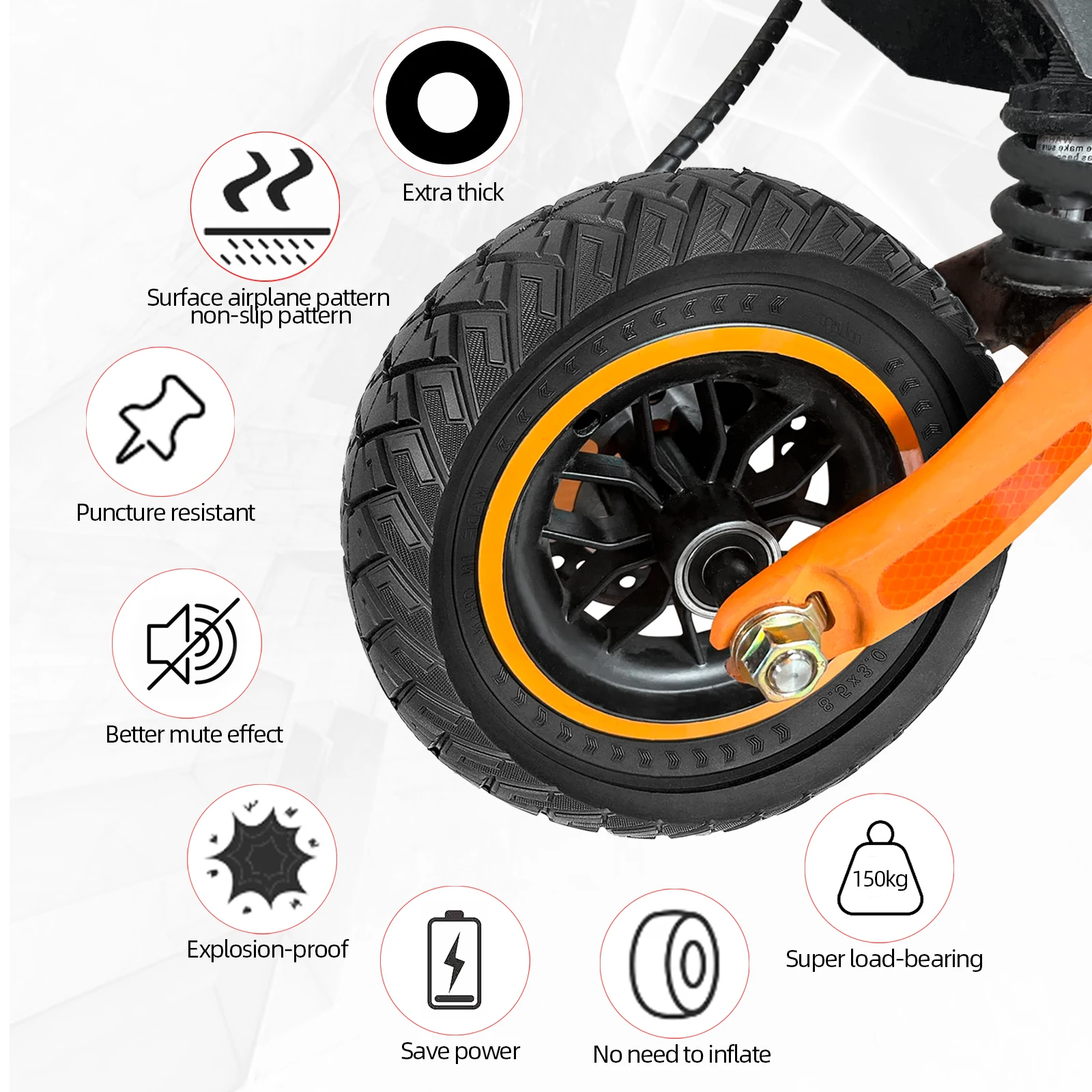 ULIP New 8.5x3.0 Solid Tire 8.5 Inch Anti-puncture and Slip Tubeless Rubber Tyre For Kugoo G2 Pro with Vsett 9+ Electric Scooter