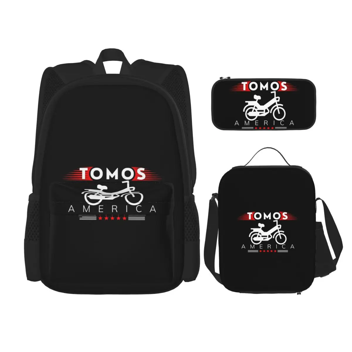 

Tomos American, Tomos Moped Backpacks Boys Girls Bookbag Children School Bags Kids Rucksack Lunch Bag Pen Bag Three-Piece Set