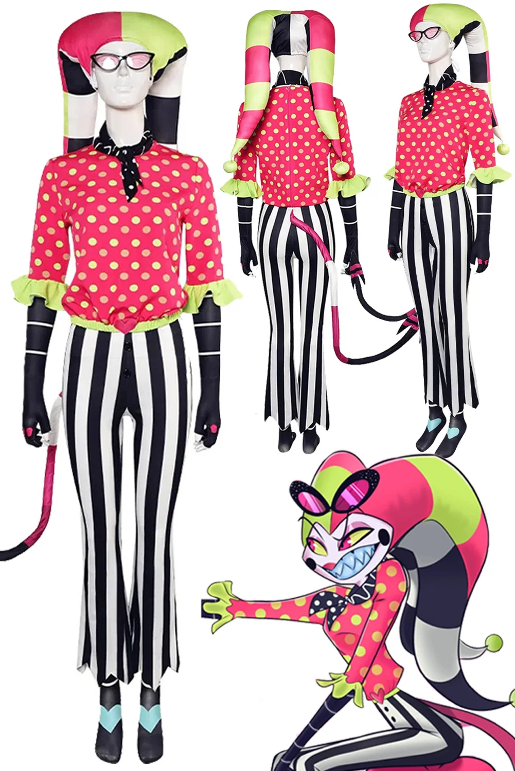 

Cartoon Helluva Cosplay Boss Cosplay Costume Fizzarolli Polka Dot Set Headgear Glasses Scarf Outfits Cosplay Costume Outfit Suit