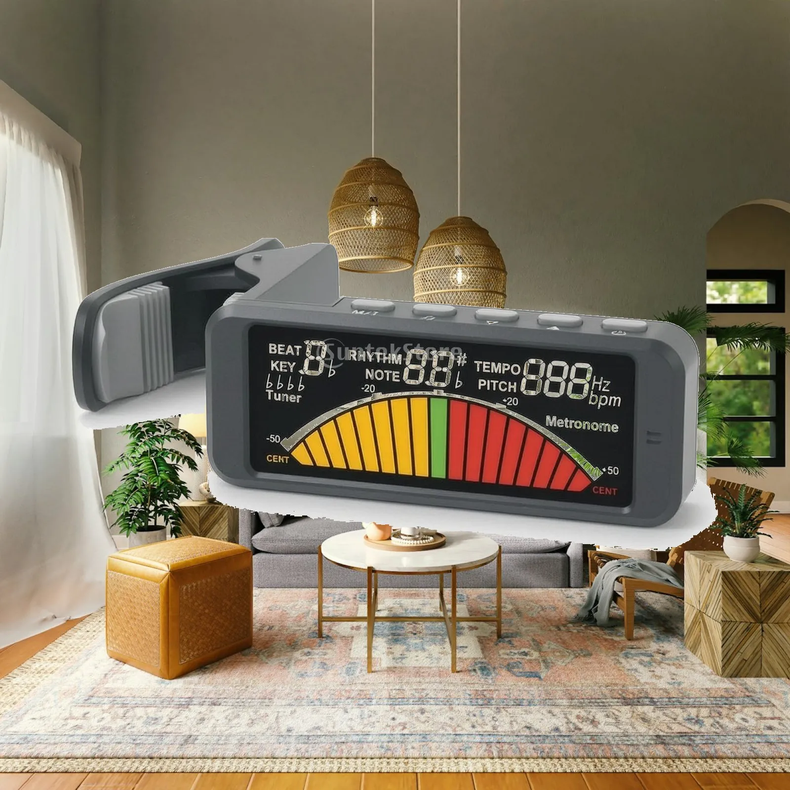 Multicolor Display Tuner with Metronome for Guitar Bass Ukulele Clip on ABS Material for Music Students