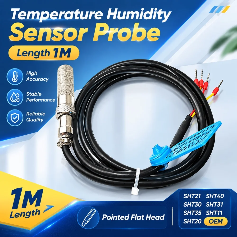 Temperature Humidity Sensor Probe Line Cable Length 1M Pointed Flat Head SHT21 SHT40 SHT30 SHT31 SHT35 SHT11 SHT20 OEM