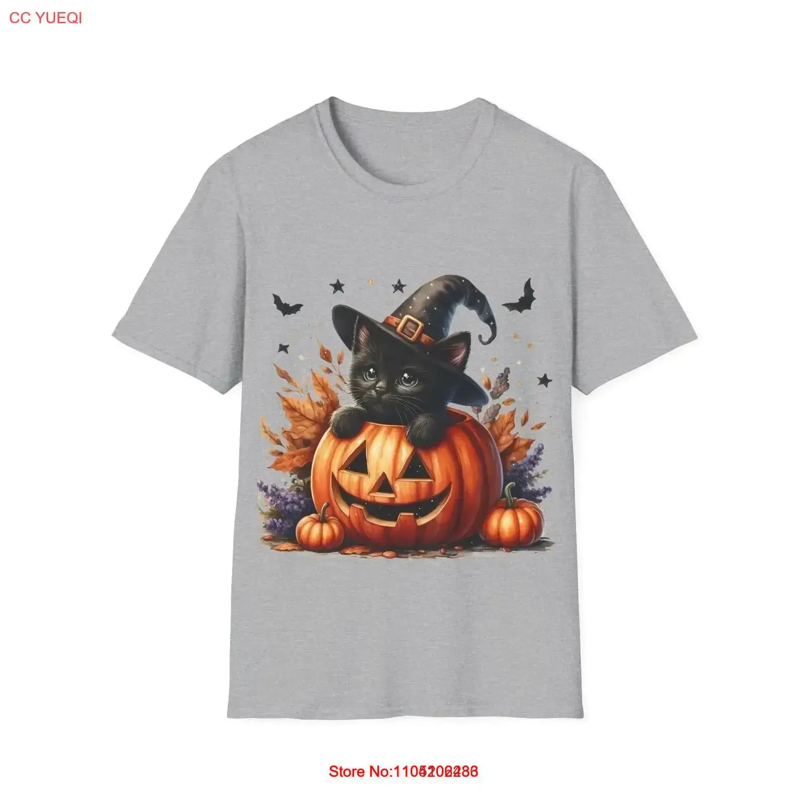 

Cat Halloween T Shirt Spooky Fall Outfit October Apparel Scary vintage Washed Top For Everyday Wear streetwear graphic