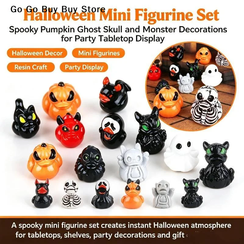 【S】10Pcs Halloween Pumpkin Duck Micro Landscape Resin Ornament Devil Duck Halloween Carnival Party Gift Home Desktop Decoration