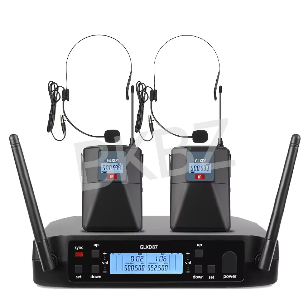 G87 500-599MHz Professional Wireless Microphone UHF 2 Channel Lavalier Headset Microphone 2 Bodypack Speech Meeting