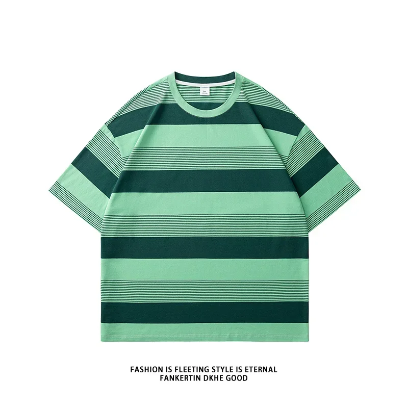 Oversized Striped T Shirts Men Loose Fit Breathable Cotton Tees Fashion Classic Graphic T Shirts Streetwear Short Sleeves Male