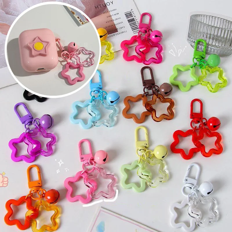 

Car Hanging Trinket Key Holder Five-pointed Star Cute Bell Pendant Keychain Elegant Macarone Bag Keyring Jewelry For Women Girl