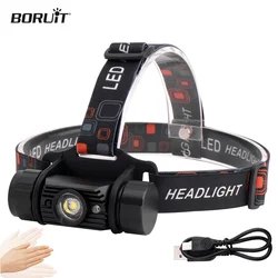 BORUiT IR Sensor LED Headlamp 18650Battery USB-C Rechargeable Headlight Waterproof Work Torch Fishing Camping Head Flashlight