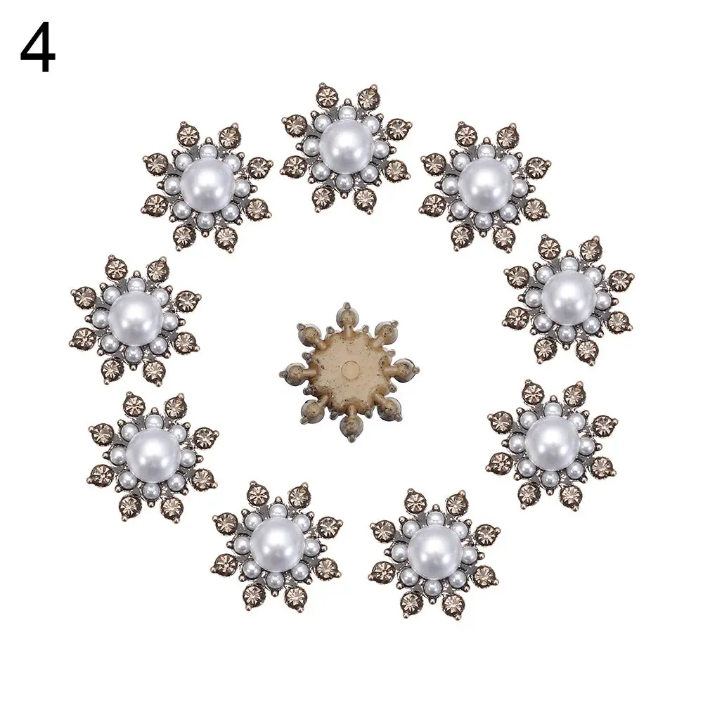 10PCS Apparel Sewing Hat Accessories Flower-shaped Rhinestone Buttons Pearl Hairpins Pearl Button Headwear Accessories