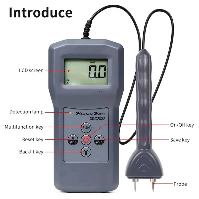 【PRICE-DROP!】MS7100 Für Holz Bambus Digitales Feuchtigkeitsmessgerät 0-80 % Bereich Pin Typ Messwerkzeug