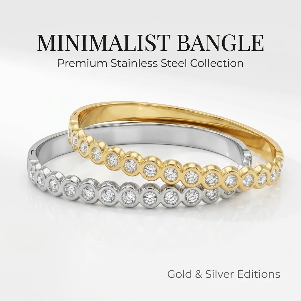 Gold Color Snap-on Circular Zircon Bangle, Stainless Steel Bracelet for Women, Fashion Jewelry Gift 60mm