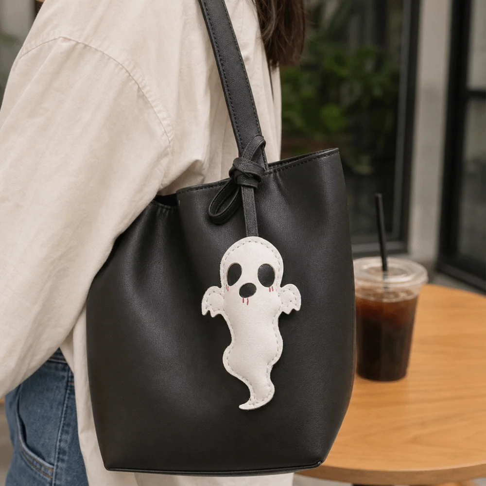 Cute Handmade Ghost Keychain Lanyard White Halloween Bag Charm Small DIY Leather Pendant Phone