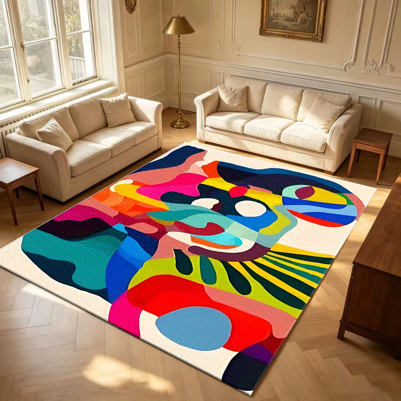 Bright Multicolored Abstract Shape Rug