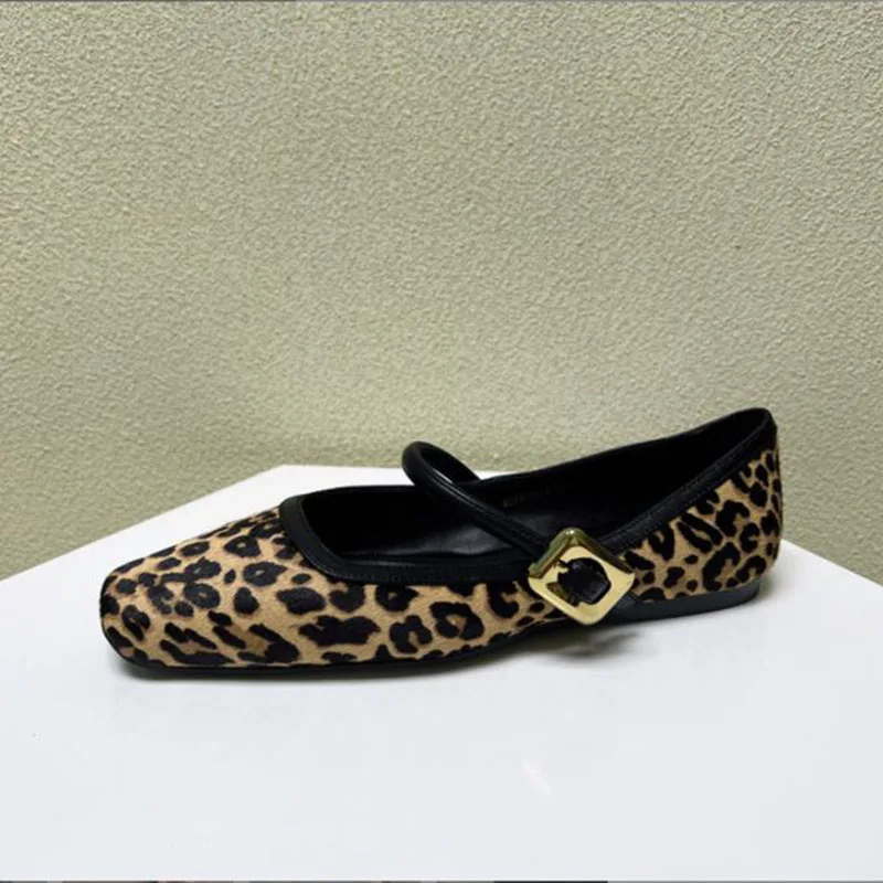 2024 nuevos zapatos planos de moda para mujer, zapatos informales con punta redonda y estampado de leopardo, zapatos Mary Jane suaves transpirables sin cordones para exteriores