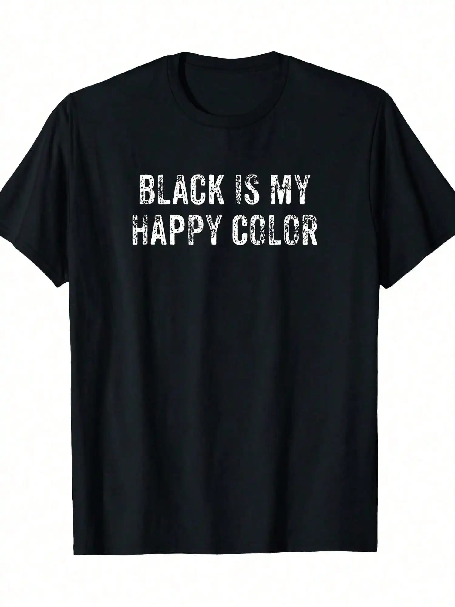 

Men's "Black Is My Happy Color" Punk Goth Emo Graphic T-Shirt - 100% Cotton Relaxed Fit Short Sleeve Tee with Bold White Print,