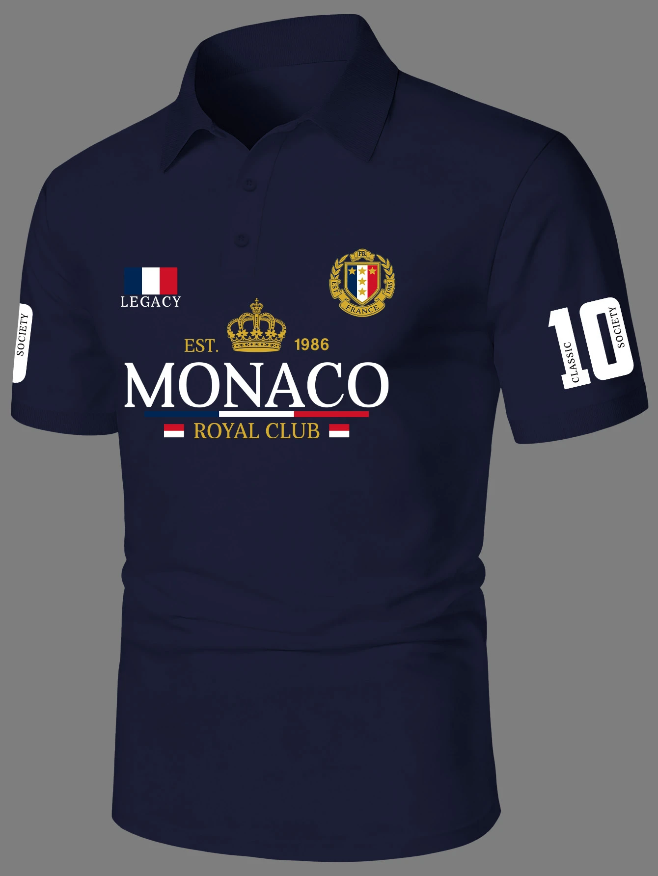 Men'S Short-Sleeve Polo Shirt Featuring A Trendy Street Style with MONACO ROYAL CLUB Lettering and A Crown Badge Print