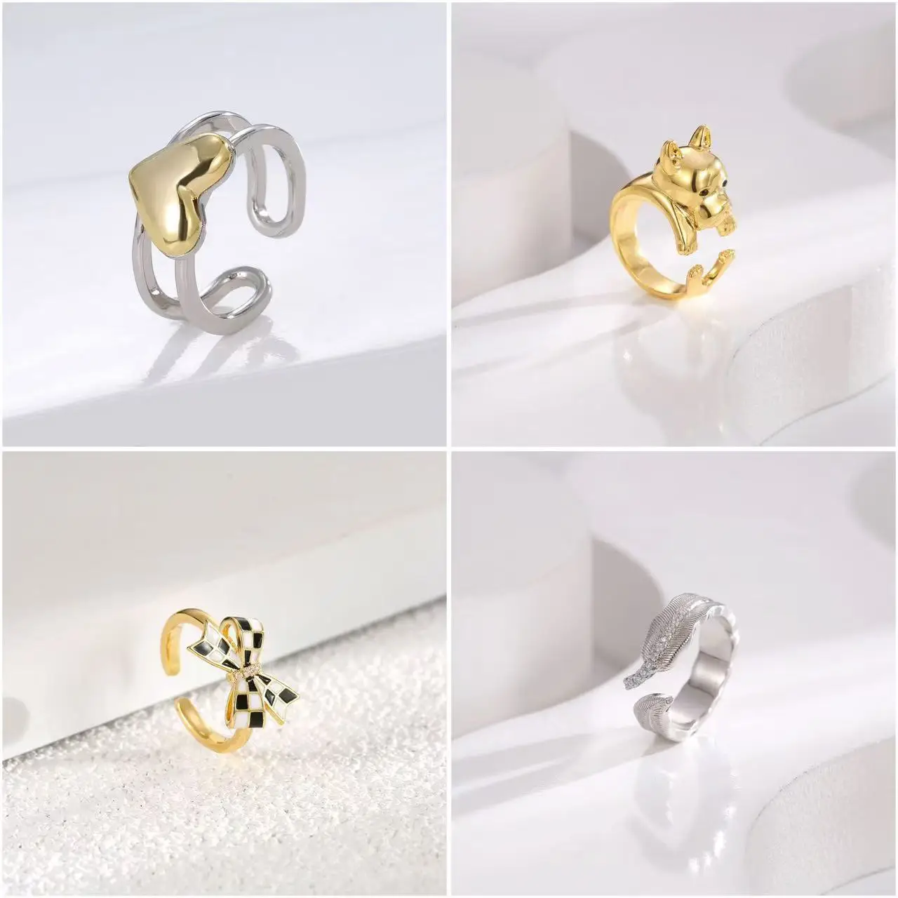 

Popular simple open ring women's ins retro anti-silver heart-shaped multi-layer convex glossy ladies ring jewelry gifts