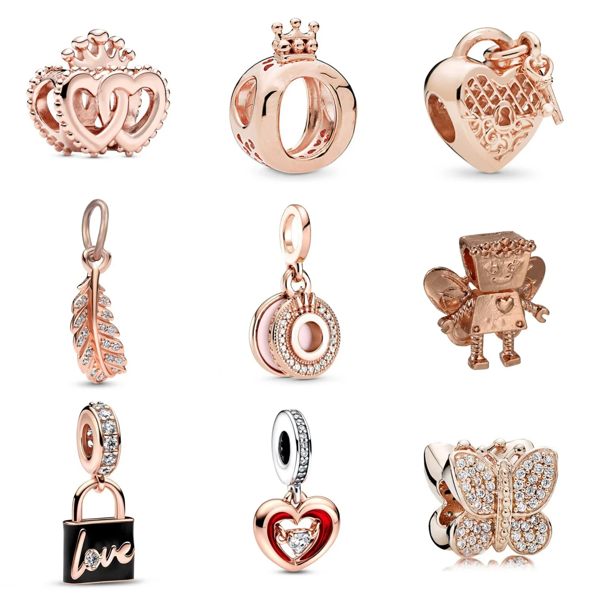 2024 New Rose Gold Plated Heart Diamond Charm Beads For Women Fashion bracciale fai da te collana accessori per gioielli regali per Festival