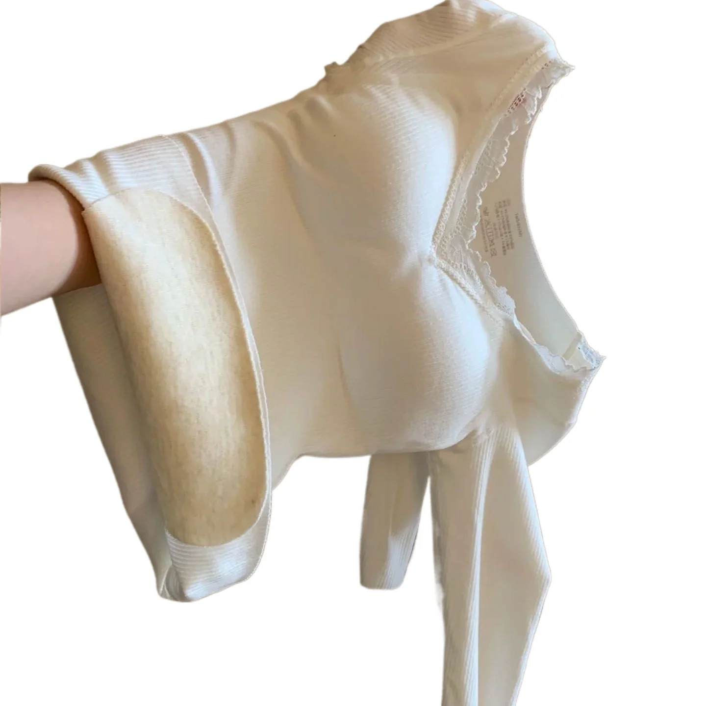 

Смешанное кашемировое шелковое термобелье, женская утепленная флисовая осенняя одежда с нагрудными подушечками, осенне-зимний топ