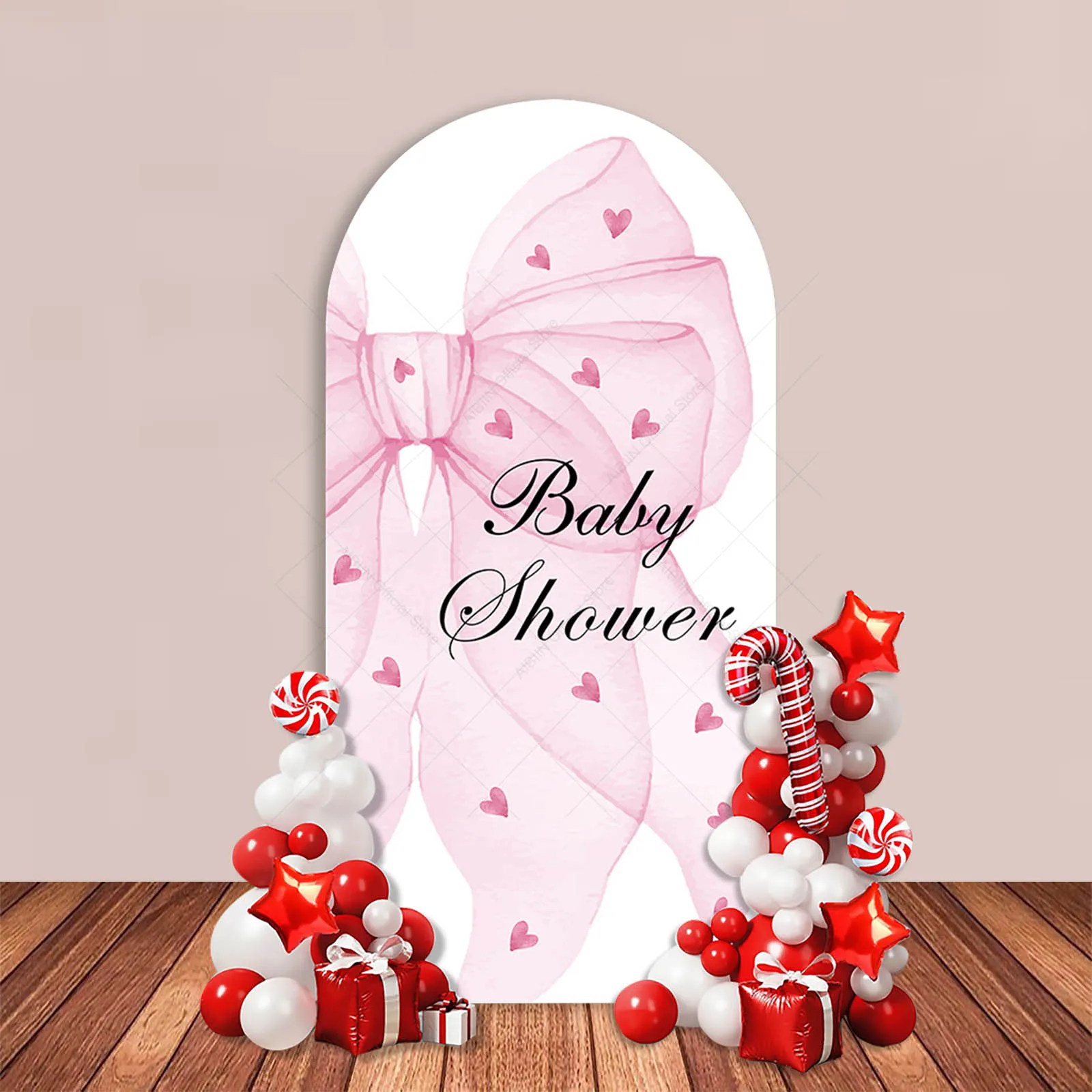 Pink Bow Oh Baby Arch Backdrop Cover Butterfly Bow Girl Baby Shower Party Decor Maternity Portrait Photography Background