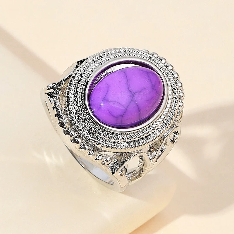 Huaya خمر نمط الأرجواني تقليد الفيروز خواتم نسائية أنيقة الكلاسيكية الرجعية مأدبة الدائري اكسسوارات الاتجاه