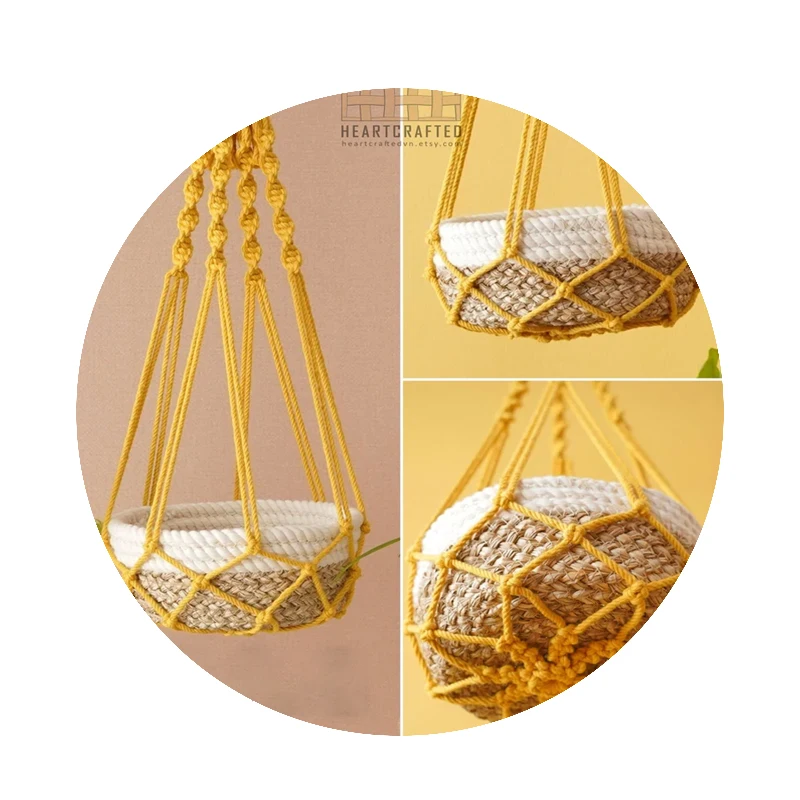 BLANC ateur de couleurs Boho Macramé porte-plante tissé à la main 100% coton tissé Baske cintre conflicBasket pour plantes d\'intérieur bonsaï