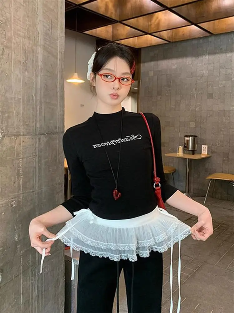 

Новая однотонная балетная юбка Sle Me f, уникальный дизайн, универсальный многослойный инструмент, повседневная юбка трапециевидной формы с высокой талией