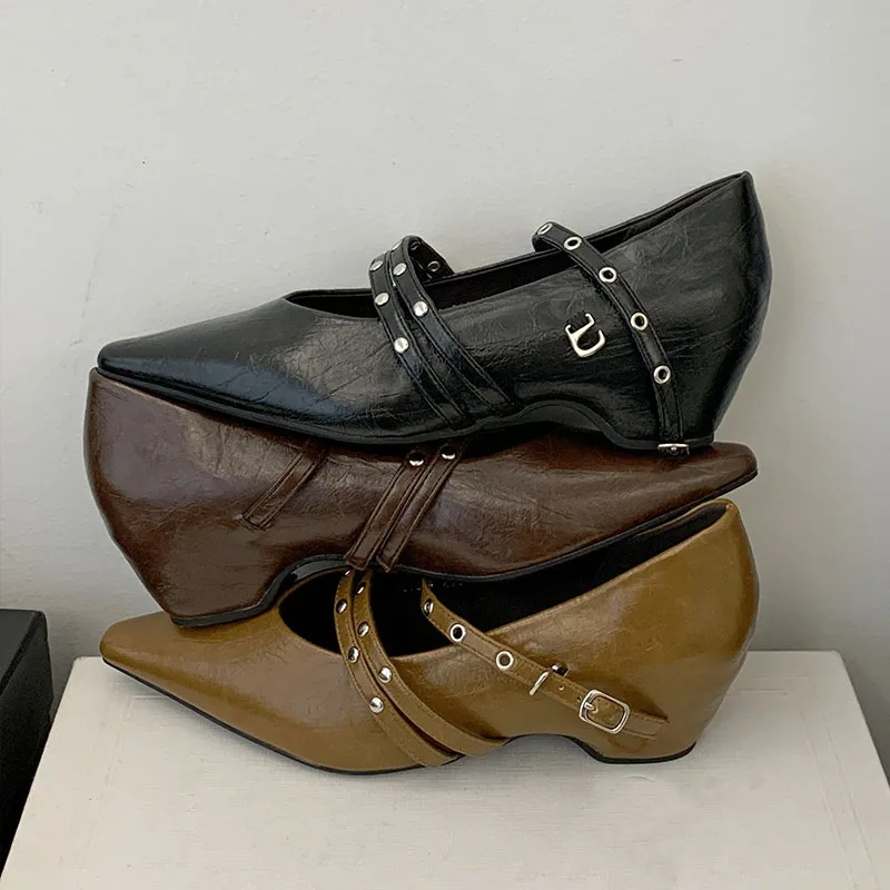 Moda fivela cinta calçado de salto baixo senhoras mary janes sapatos rasos feminino apontou toe bombas sapatos de salto alto