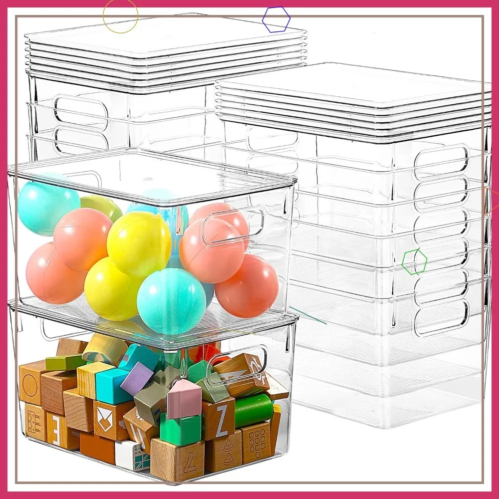

12 Pack Clear Plastic Storage Bins with Lids, 7 Quart Stackable Boxes for Home Organization in Office, Bedroom
