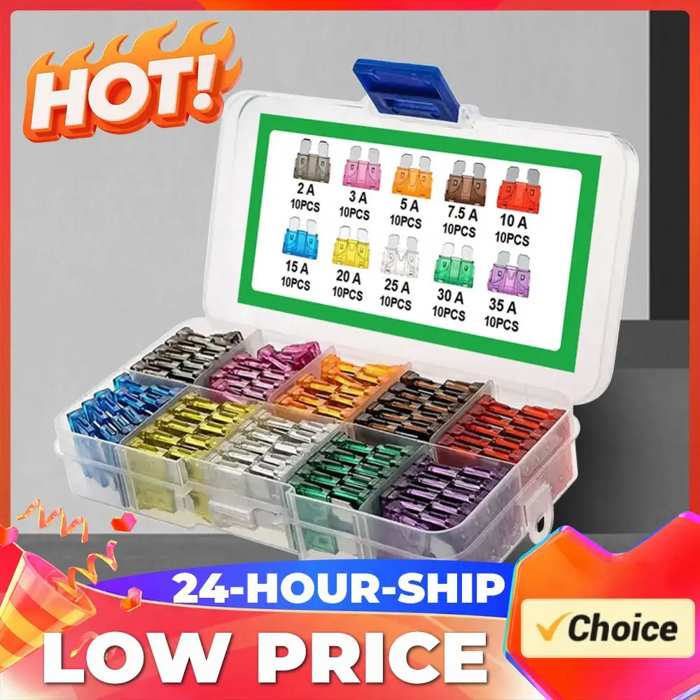 10 Types Auto Fuse Kit 100Pcs Blade Type Fuse Set 2A 3A 5A 7.5A 10A 15A 20A 25A 30A 35A Car Fuse Assortment with Box
