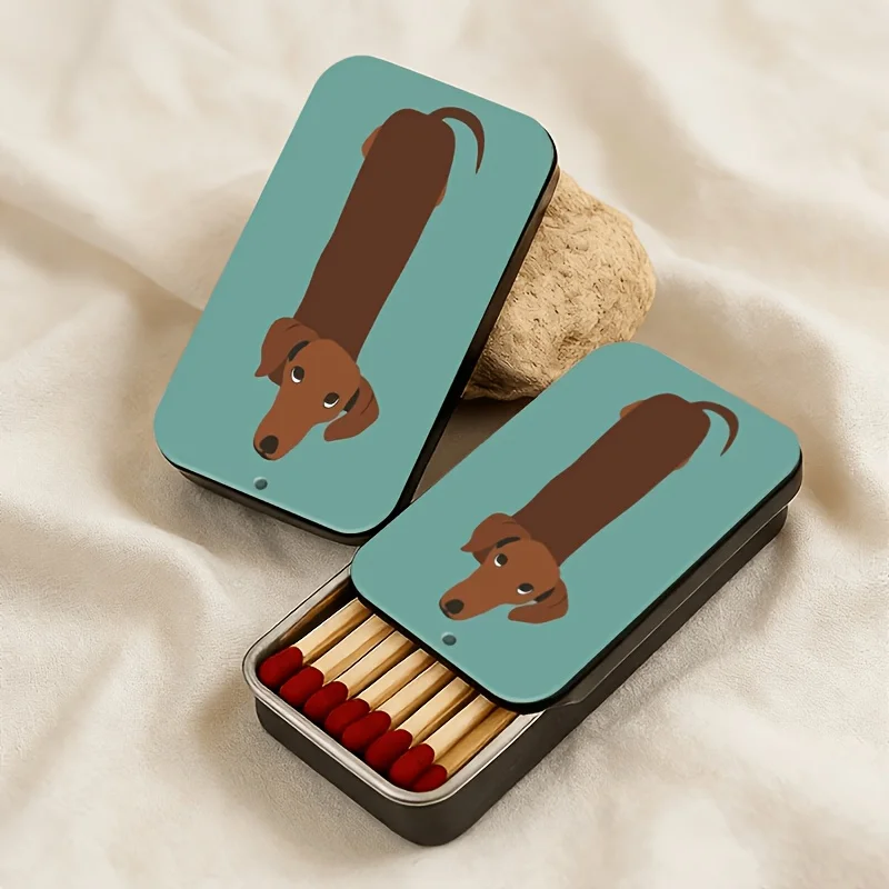 Cute Dachshund Dog Metal Match Tin Box, Portable Match Storage Case, Without Matches