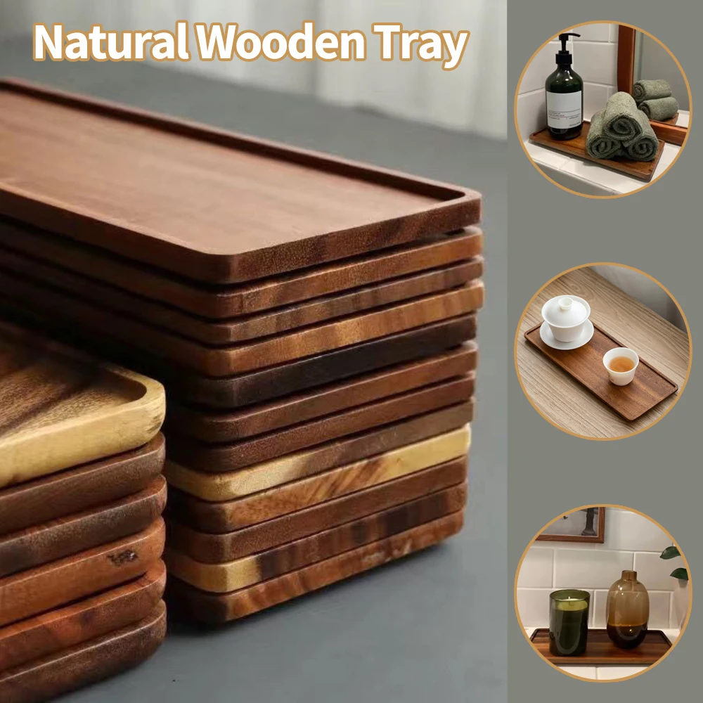 Wooden Serving Board Natural Cut Wooden Serving Trays Coffee Tea Trays New Tableware Wooden Tray Whole Piece Walnut No Splicing - Image 3