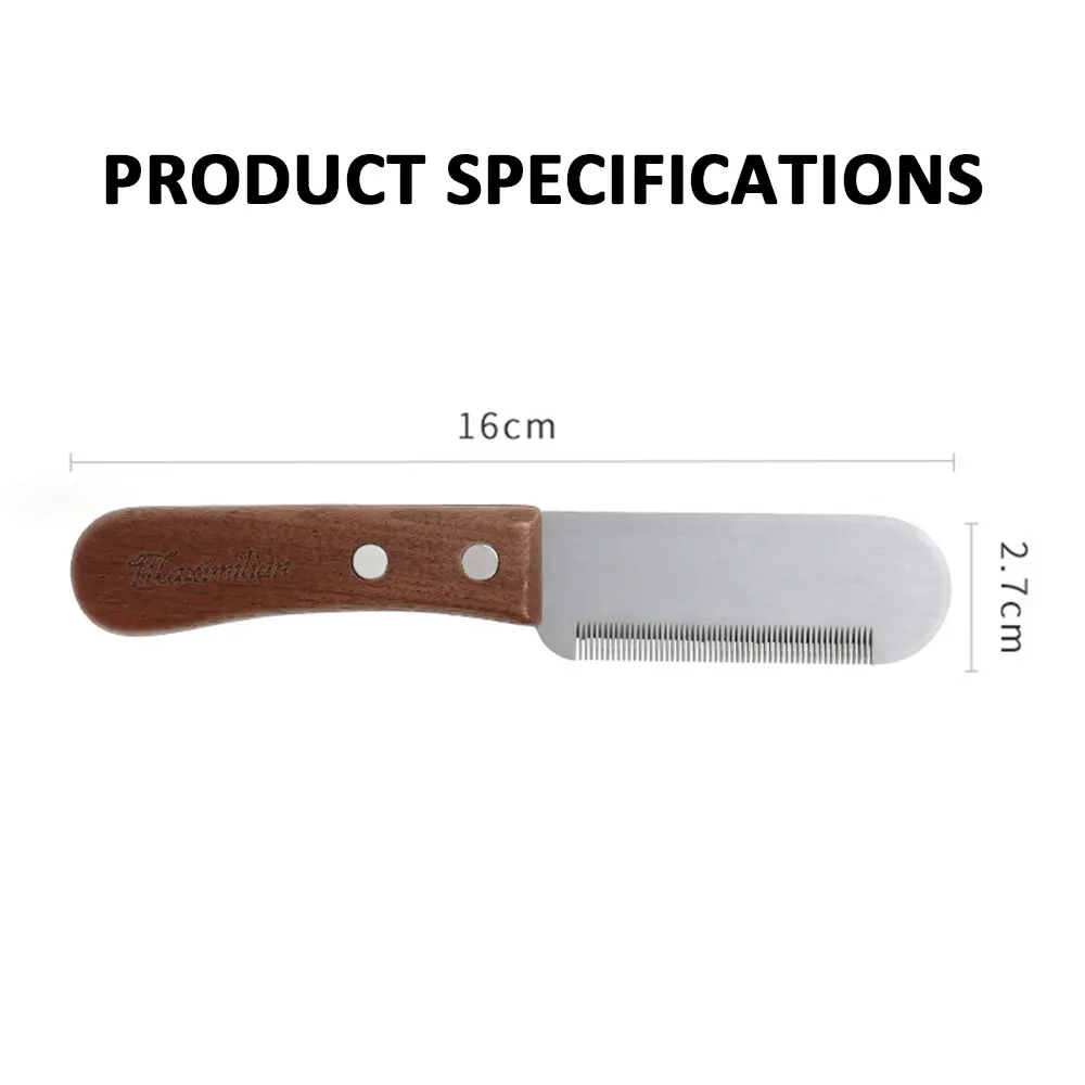 Pet Stainless Steel Wooden Handle Stripping Knife Professional Cat Dog Comb Shaving Plucking Hair Comb Knife Pet Grooming Tools