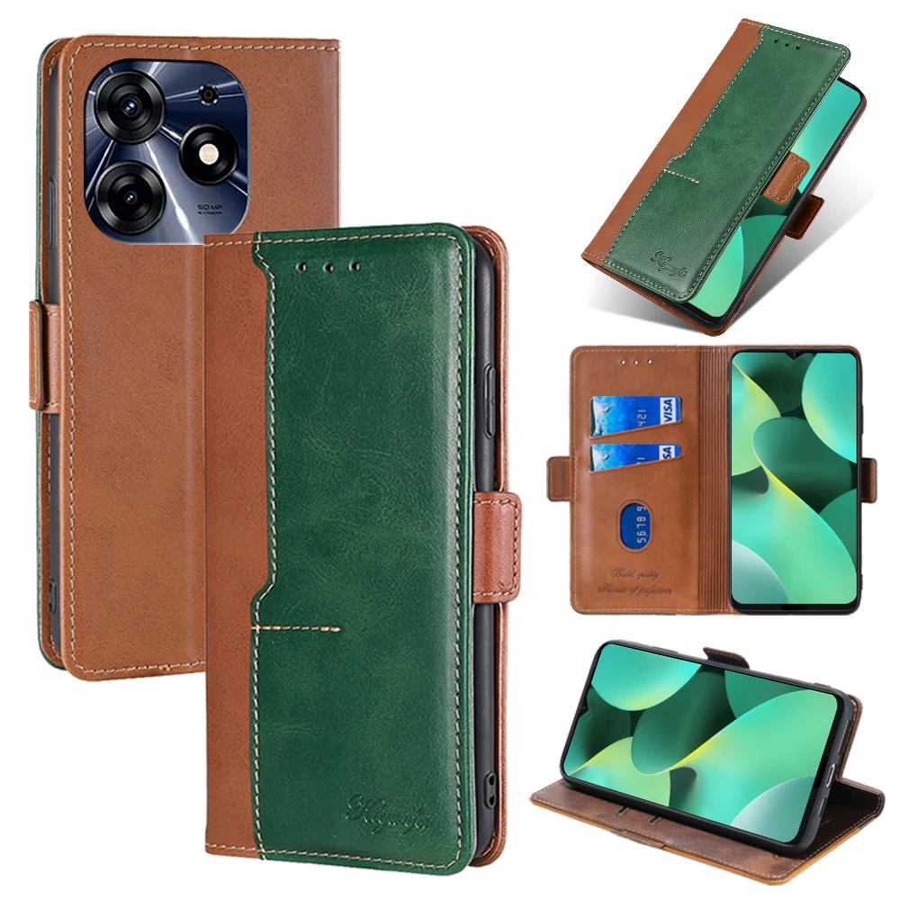 Contrasting Color Retro Flip Phone Case Pu Leather Protective Case，Suitable for Tecno Spark 9 Pro/Spark GO 2022/8C/10 Pro