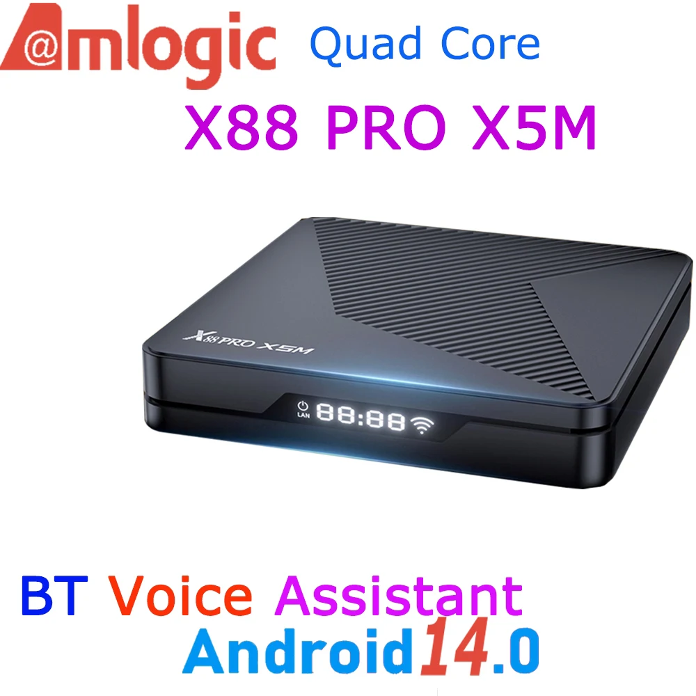 

X88 PRO X5M Android 14.0 Amlogic Quad Core 8K Video Decoding Voice Assistant AI SR 1000M LAN Wifi6 BT5.0 Smart TV Box