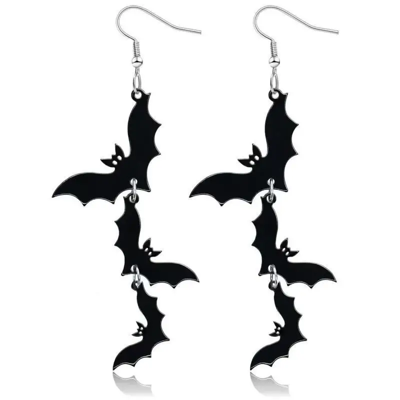 Schwarze Fledermaus-Kürbis-Geister-Ohrhänger, hypoallergene Edelstahlhaken für Halloween-Cosplay und Gothic-Kleidung – Detail 1