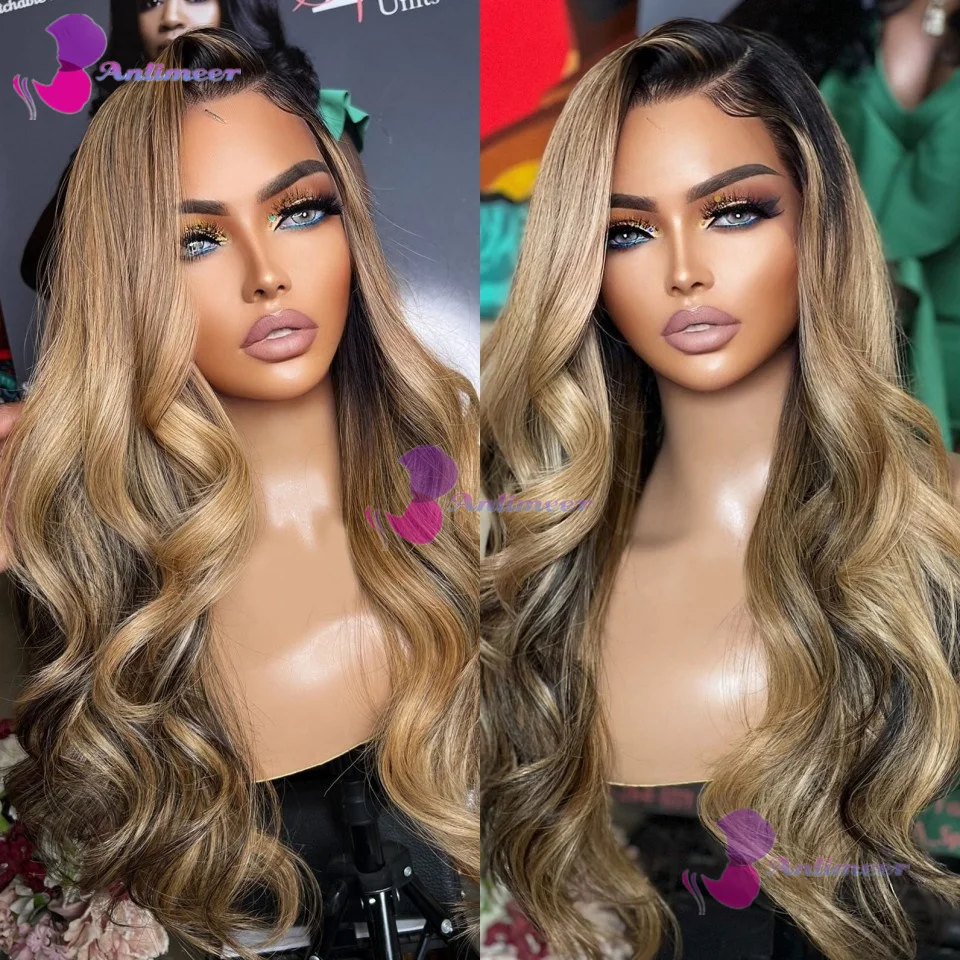 

Brown Ombre Blonde Body Wave #4T27 Silk Top Lace Front Wigs Human Hair 13x4 HD Transparent Lace 360 Frontal Brazilian Hair Wigs