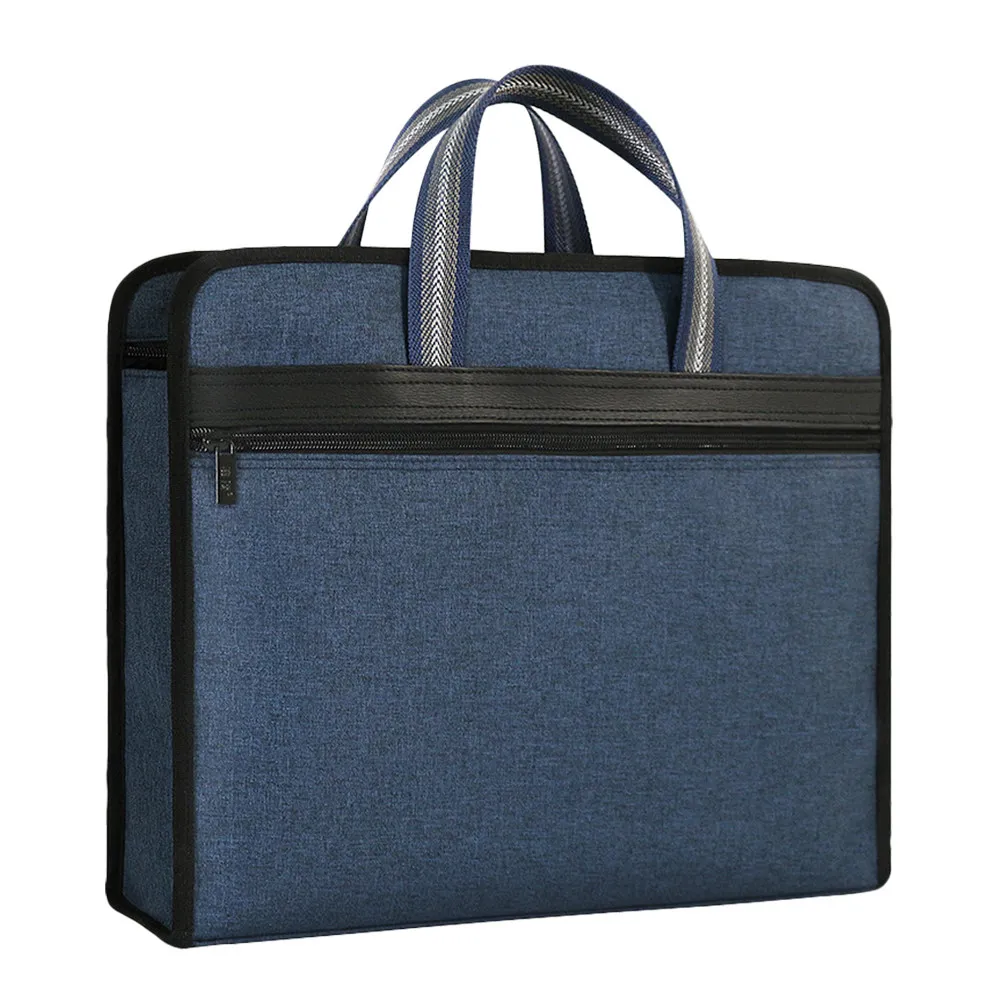 Sleek Black Canvas Document Wallet Multi-Section File Storage Bag Zipper Secure File Organizer Portable Tote for Business