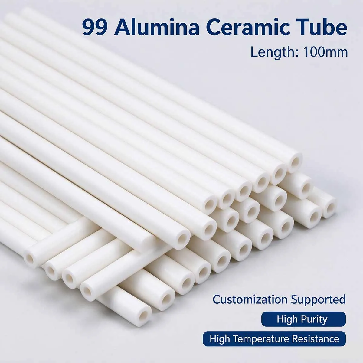 99% Alumina Ceramic Tube, 100mm Length, High Purity 99 Alumina Pipe, Customizable Insulating Ceramic Tube for Industrial Use