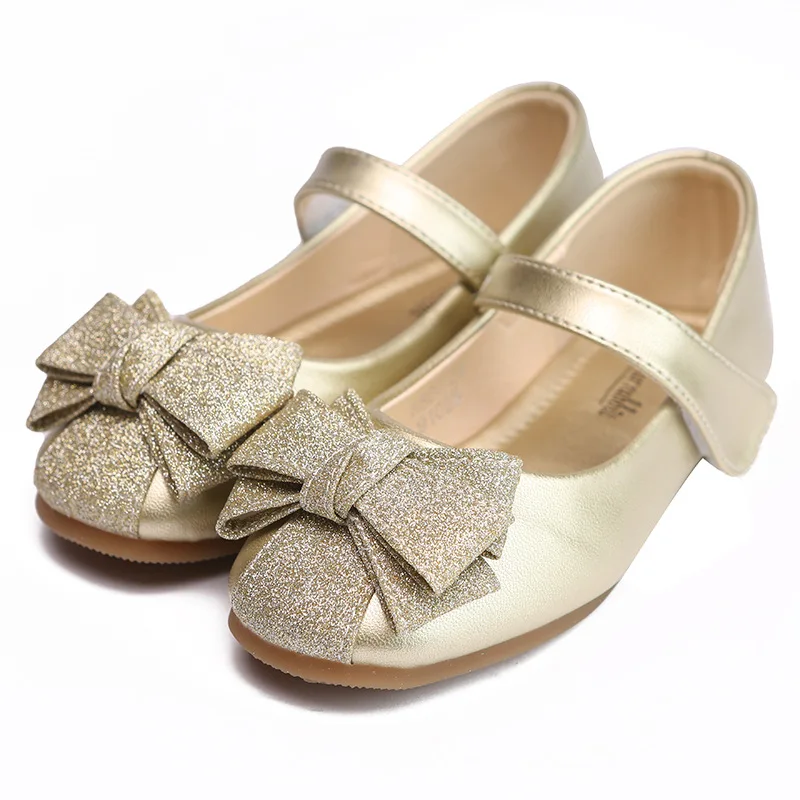 New Spring Autumn Girls Casual Shoes Children Leather Shoes Gold/Silver Students Girls Princess Shoes Non-slip Soft Sole Flats