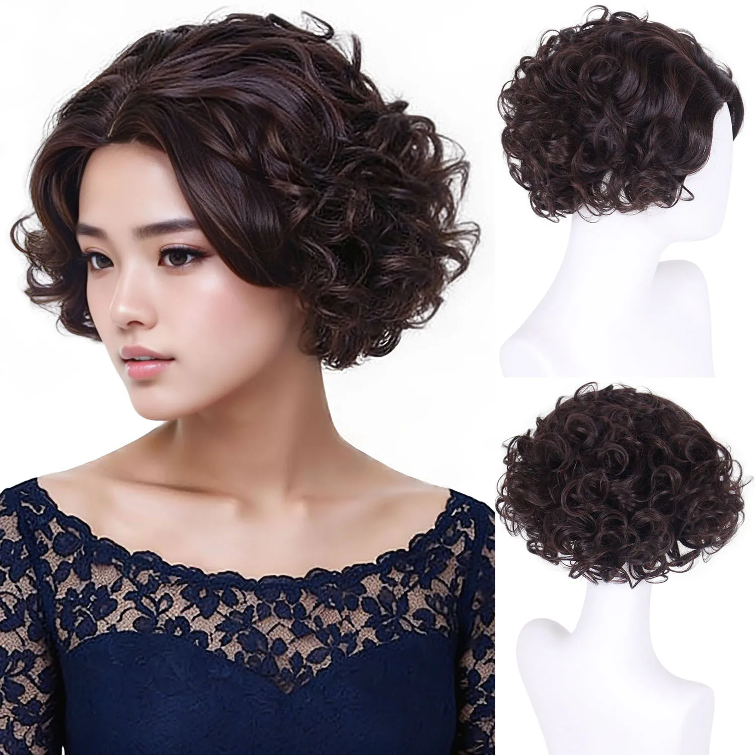 

Элегантные искусственные волосы для мамы, синтетические коричневые короткие парики боб для женщин, вьющийся парик с челкой, повседневный костюм, косплей, вечерние, женское использование