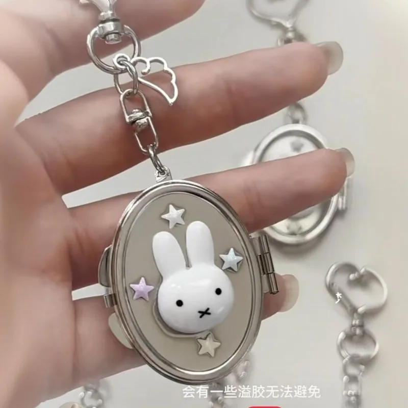 New Miffy Cute Creative Kawaii Metal Flip Small Mirror Keychain Cartoon Two-dimensional Anime Peripheral Backpack Pendant Gift - view 4
