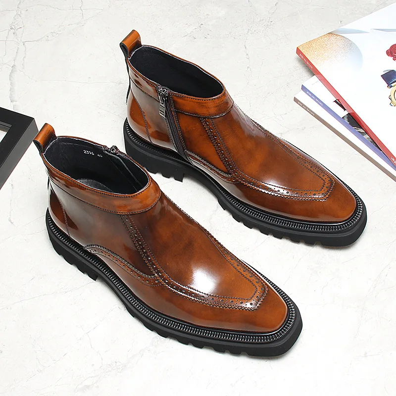 

New Men's Autumn Boots British Genuine Leather Boots Men's Height Increasing