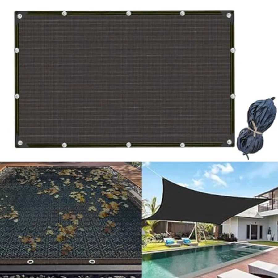 Cubierta de red de hojas de piscina de malla rectangular de 25x50 pies para piscinas enterradas y elevadas alfombra parasol multifunción para uso en exteriores