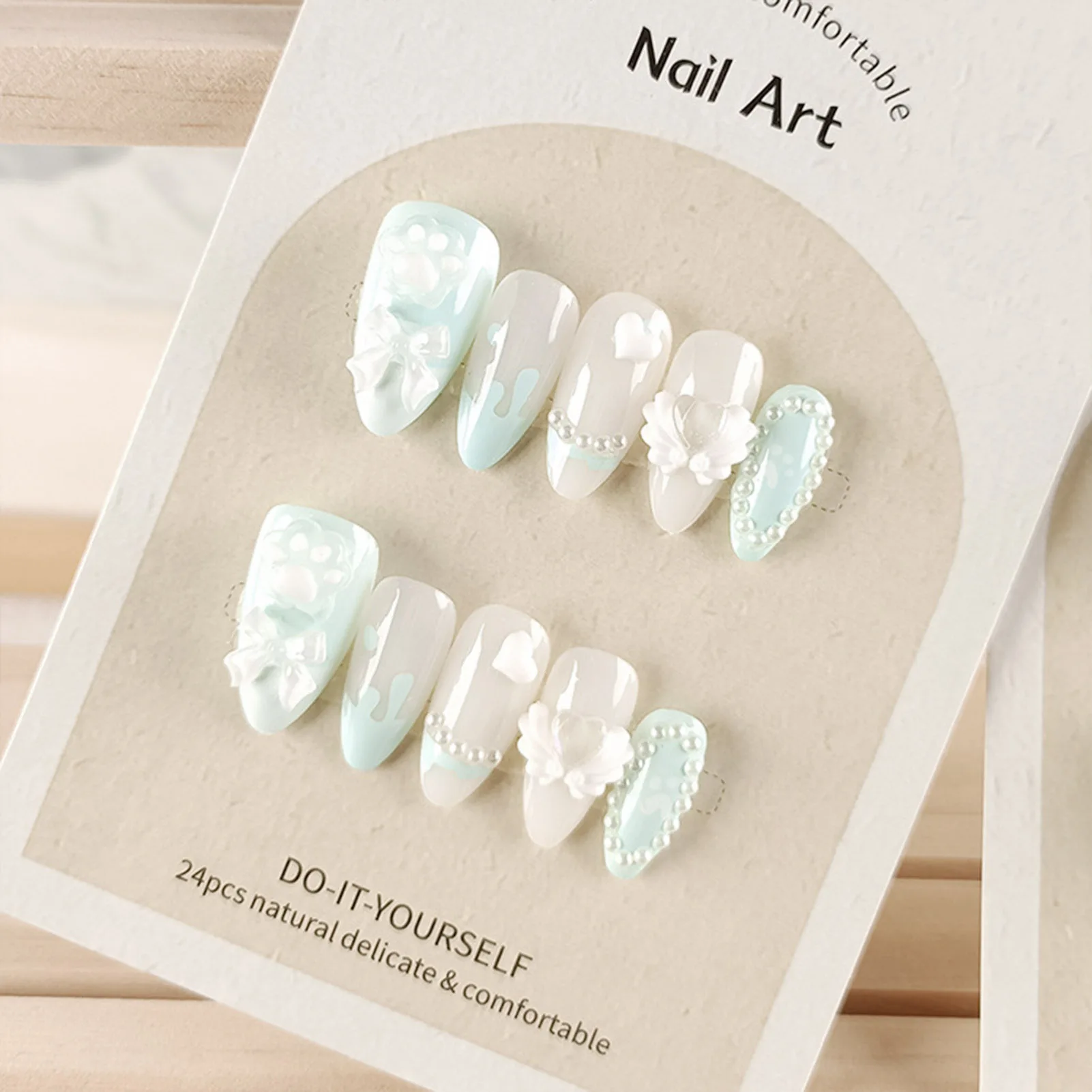 Mint Green Fake Nails with Pearls Durable & Never Splitting Comfort Fake Nails for Daily and Parties Wearing