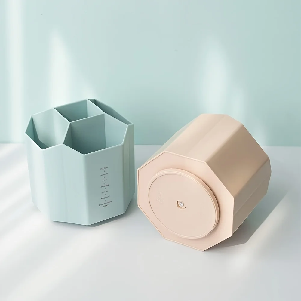 5 Hole Rotating Pen Holder Large Capacity Storage Box, Simple Desktop Stationery Organizer for Office School Student Desk