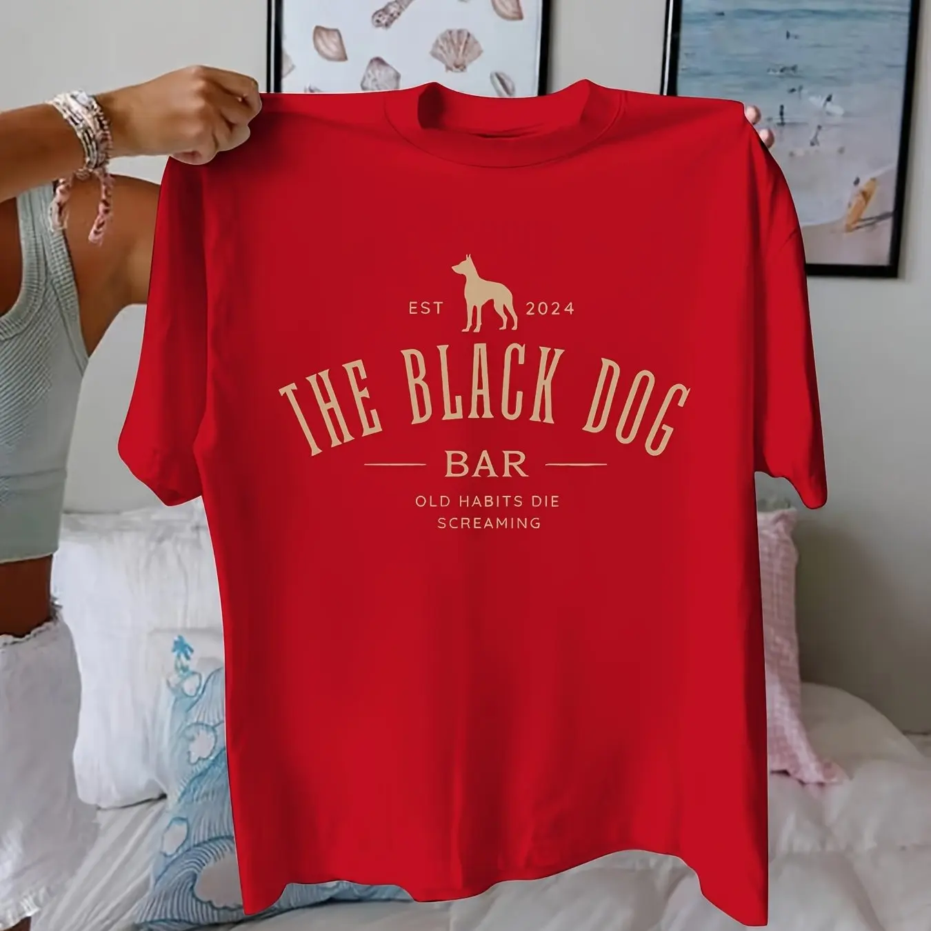 

Женская футболка больших размеров в стиле ретро с барным узором из чистого хлопка, дышащая, модная и универсальная, уличная одежда унисекс, большие размеры