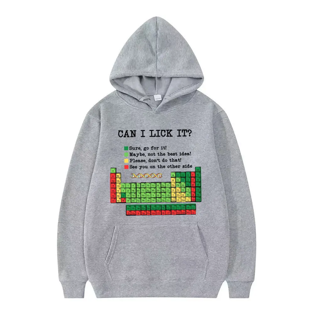 Grappige periodiek systeem "Kan ik het lik? Chemie Print Hoodie Mannen Vrouwen Casual Hoodies Lange Mouwen Hip Hop Vintage Sweatshirts Top