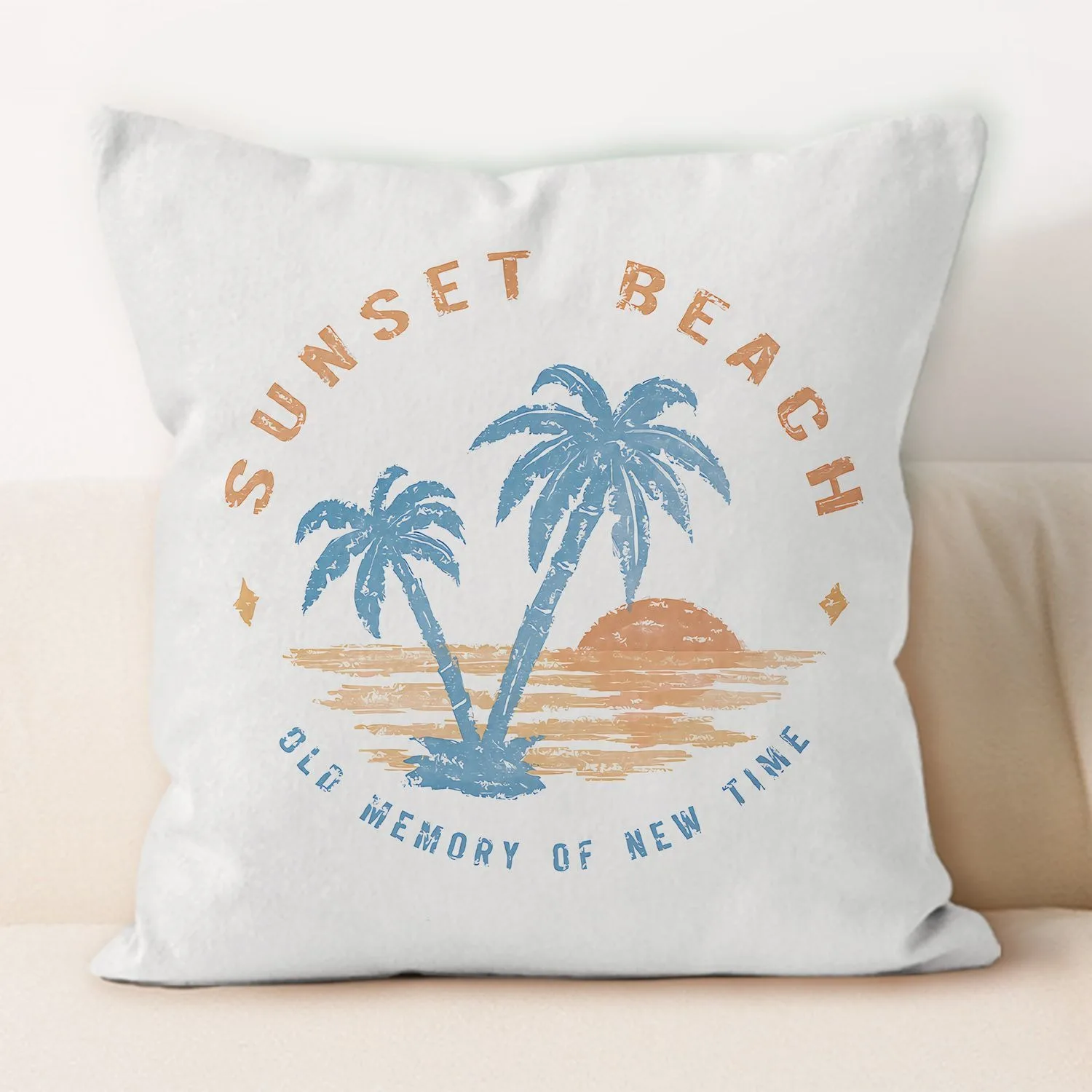 

Retro Sunset Beach Palm Tree Throw Pillow Cover - Vintage Coastal Home Decor