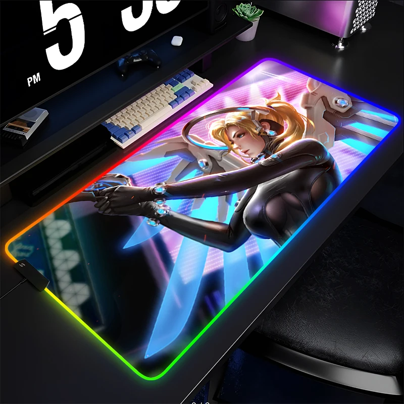 

Mouse Pad Anime Gaming Accessories Varmilo Keyboard Pad Overwatch Mercy Desk Mat Gamer Carpet RGB Kawaii Mousepad LED Mouse Mat