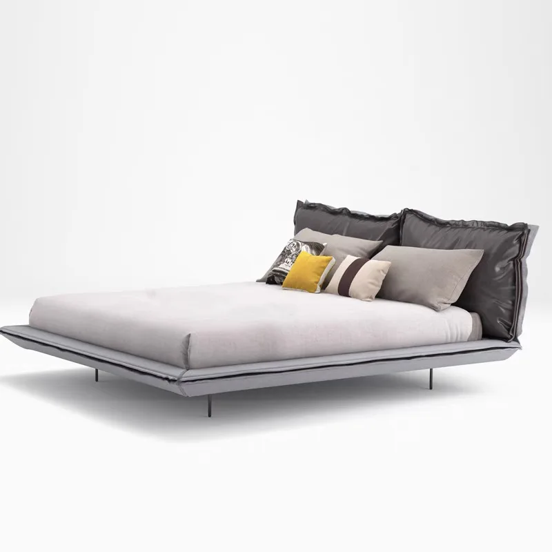 Modern simple high-foot suspended bed, minimalist Italian bedroom home soft furnishing soft bag leather art bed